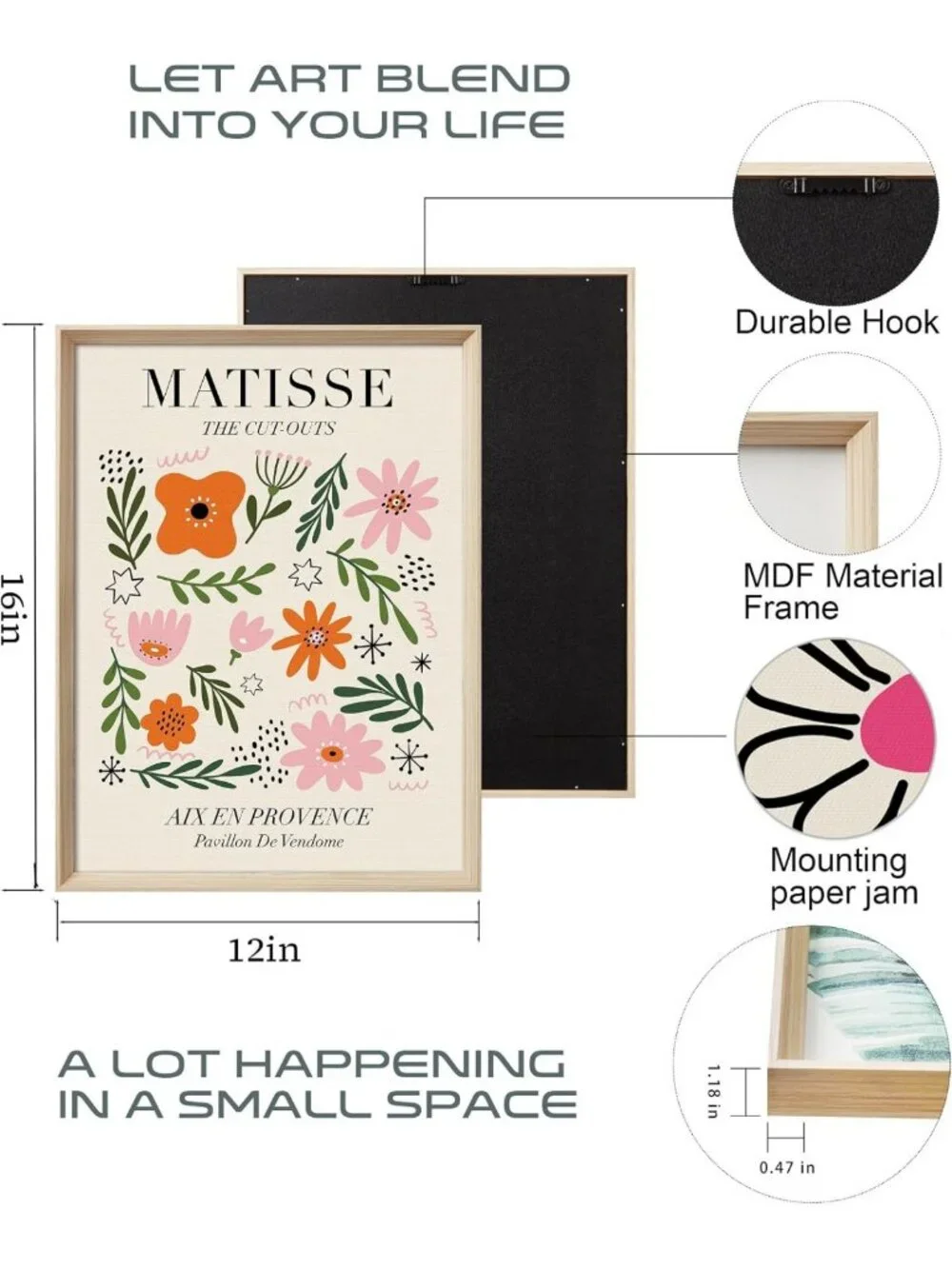 Set of 3 Pink Flower Market Framed Wall Art Prints, 12x16 Inch Home Decor